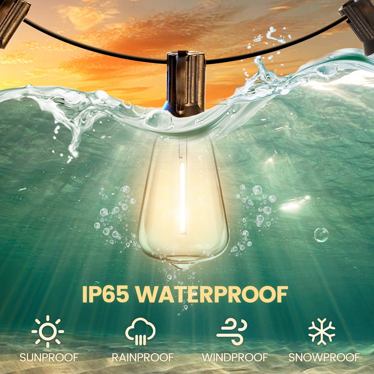 SEVSONSNZZ Outdoor String Lights 20FT - LED Waterproof Patio Lights Shatterproof ST38 Edison Bulbs, Connectable Hanging Vintage Lights for Outside