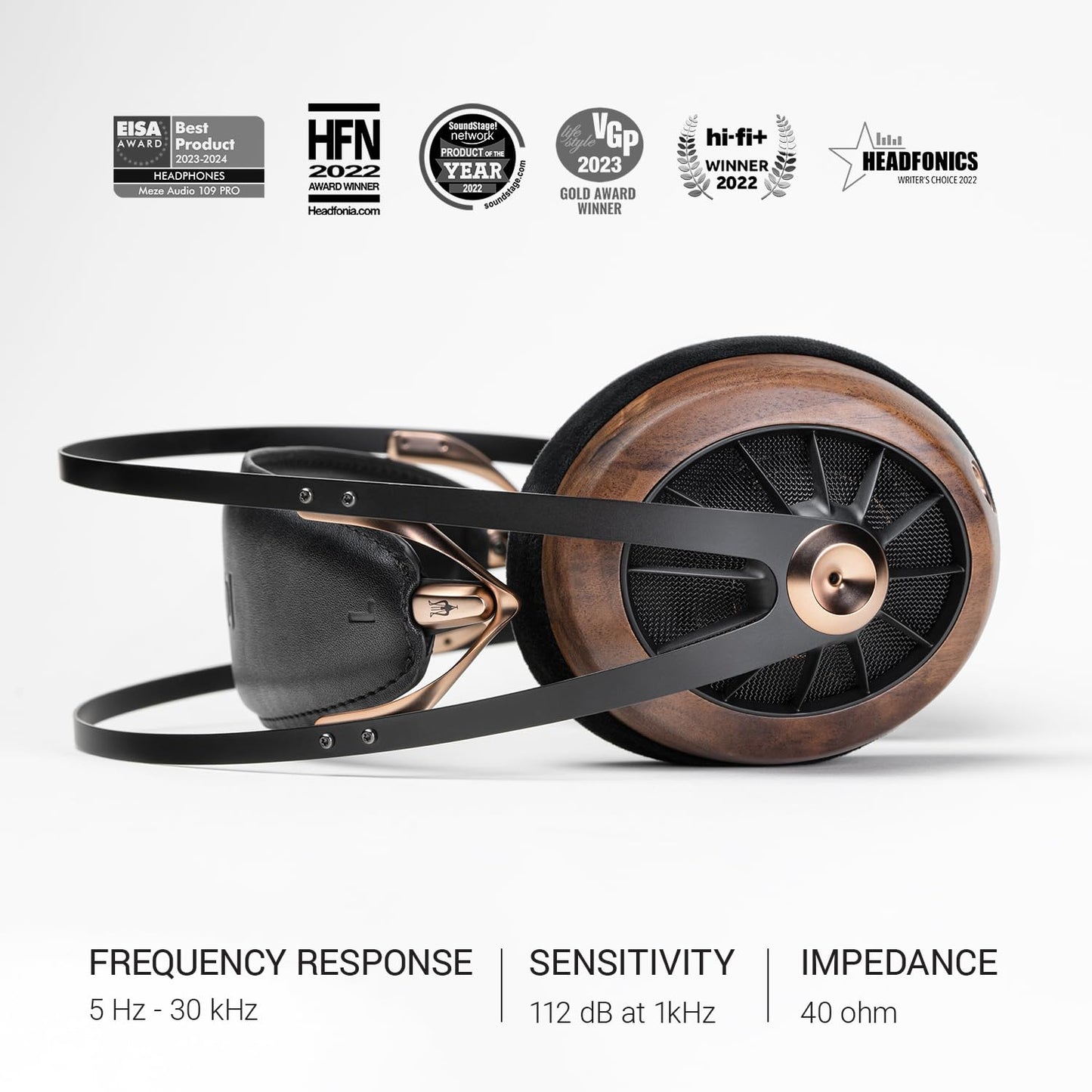 MEZE AUDIO 109 PRO | Wired Over-The-Ear Walnut Wood Audiophile Open-Back Headphones | 50mm Dynamic Drivers | Low Impedance 40 Ohms | Cables…
