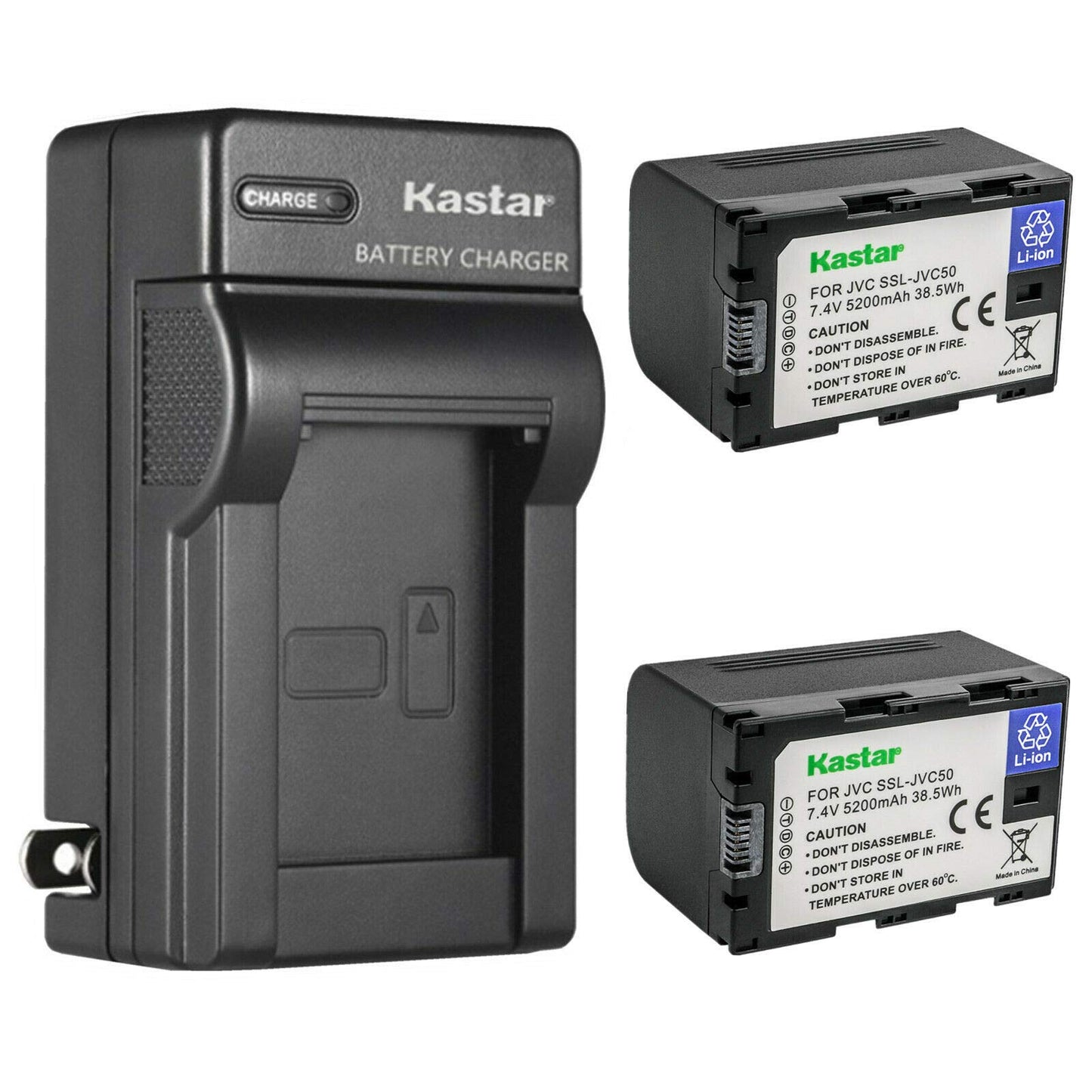 Kastar 2-Pack Battery and AC Wall Charger Replacement for JVC GY-HMQ10, GY-HMQ10E, GY-LS300, GY-LS300CHU, GY-HM200, GY-HM200U, GY-HM200HW, GY-HM200SP
