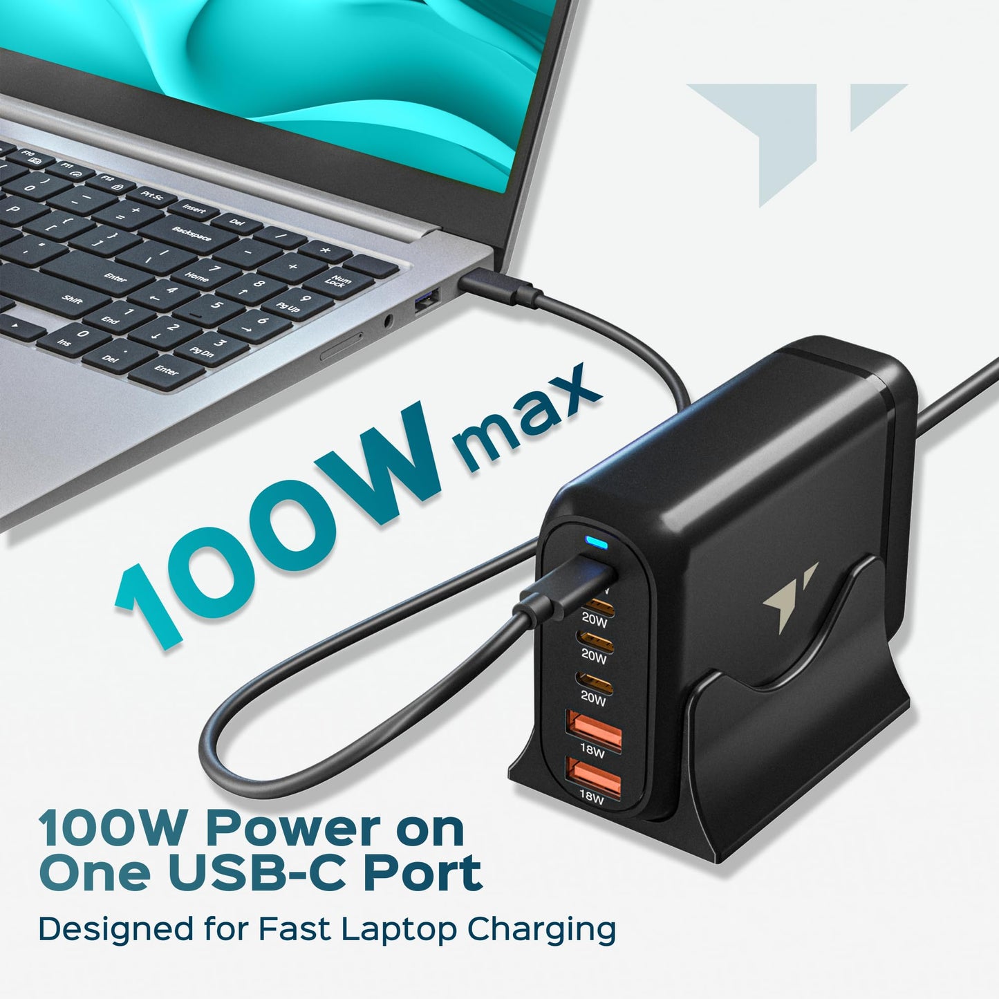 Turonic 200W Charging Station USB-C & USB-A Desktop Charger, 4 USB-C + 2 USB-A Ports, 100W Max USB-C Fast Charging, High-Power Multiport Charging Hub
