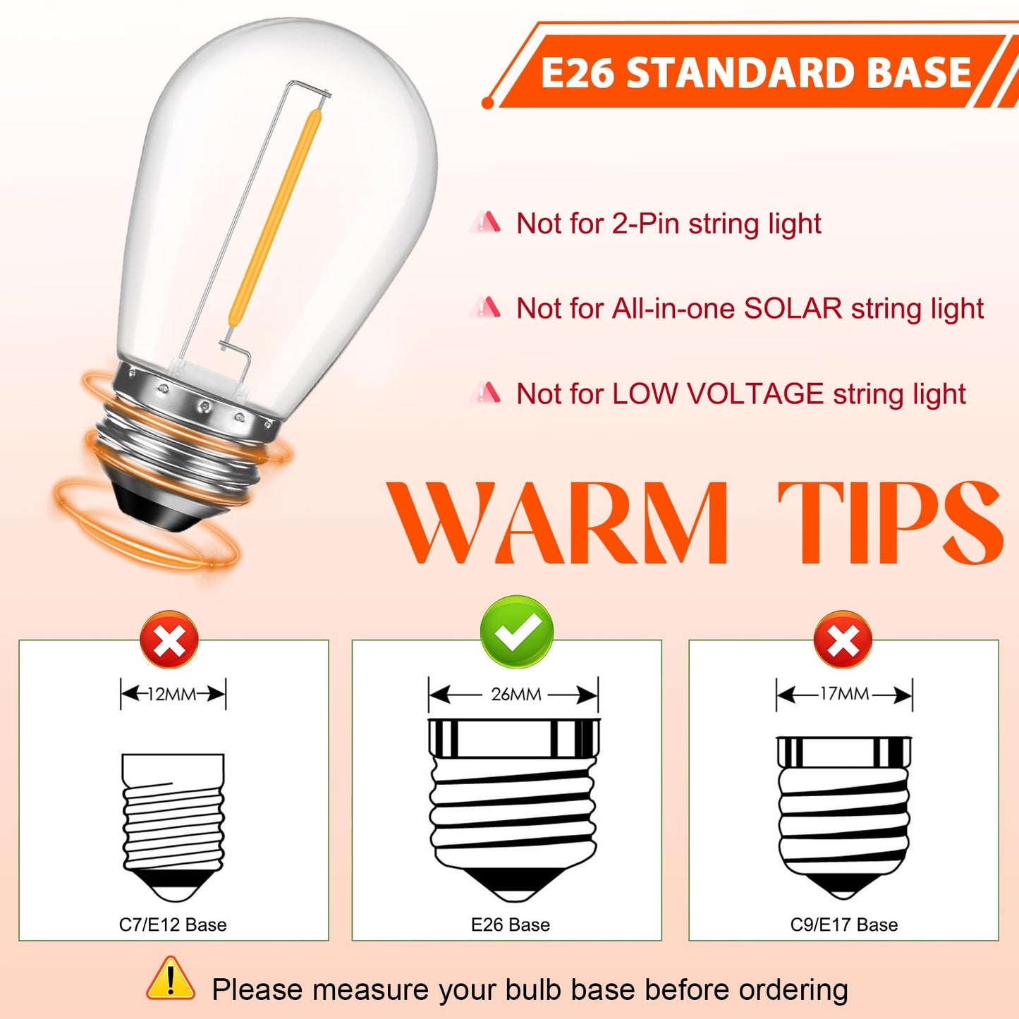 GvvooHome 36 Pack S14 LED Bulbs for Outdoor String Lights, Shatterproof Replacement Edison Bulbs for Patio String Lights Outdoor Waterproof, Warm