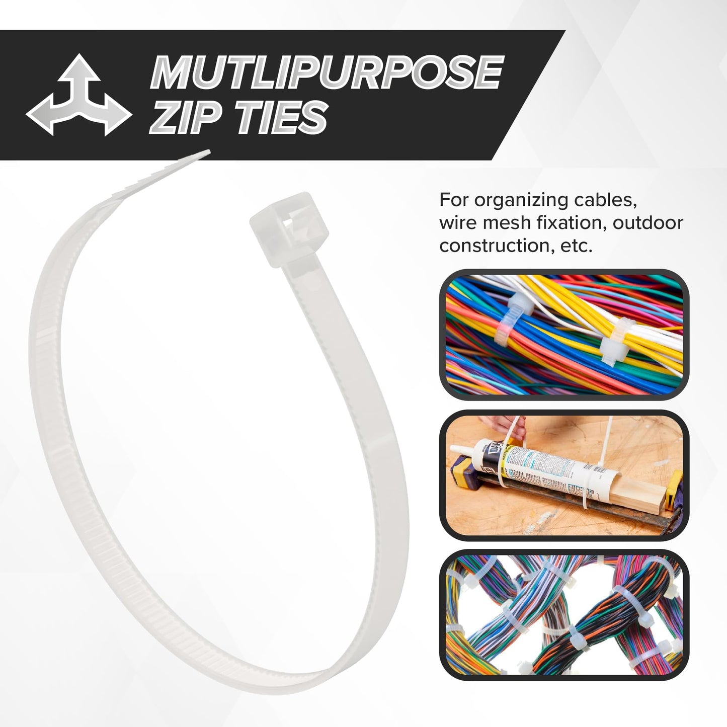 THE CIMPLE CO 7-Inch Zip Ties - Indoor/Outdoor Cable Ties for Cord and Wire Management, No Tools Needed - Strong Nylon Cable Holders 7 IN, 100 Pack