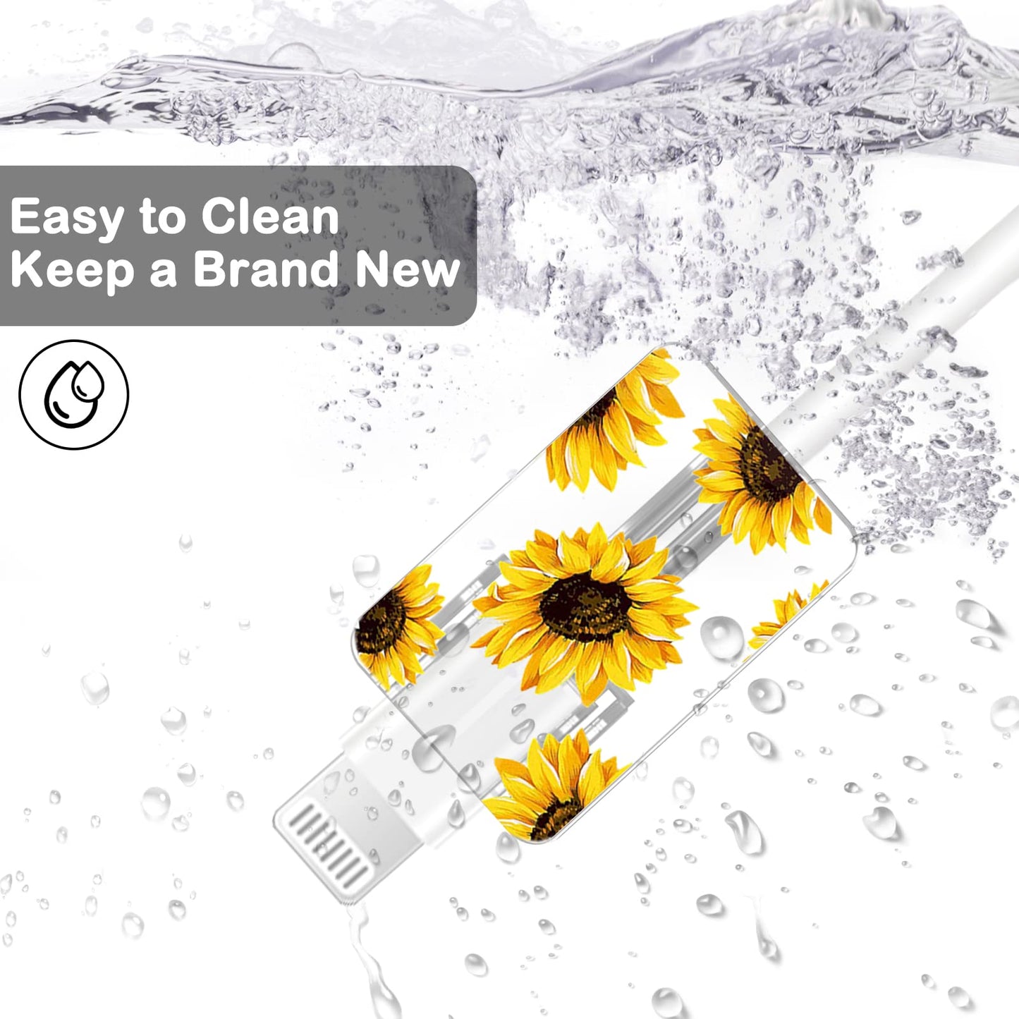 Cute Floral Cable Protector for iPhone Charger Lavender Camellia Sunflower Flower Bouquet Lace Cherry Blossom Pattern 6 pcs Set Cable Protector