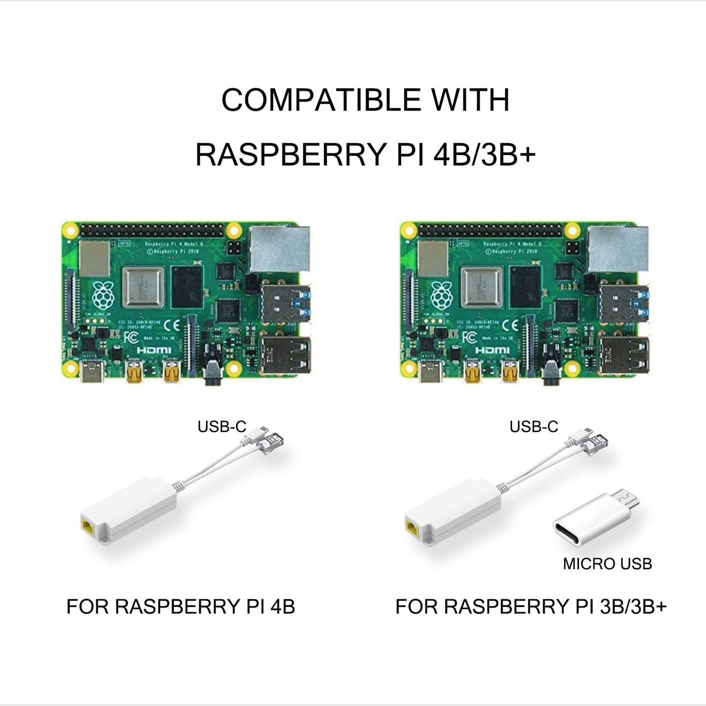 PoE Splitter 5V2.5A PoE to USB C/Micro USB 2-in-1 Adapter, IEEE 802.3af Compliant PoE Power Adapter for Raspberry Pi 3/4 Security IP Camera/Voip