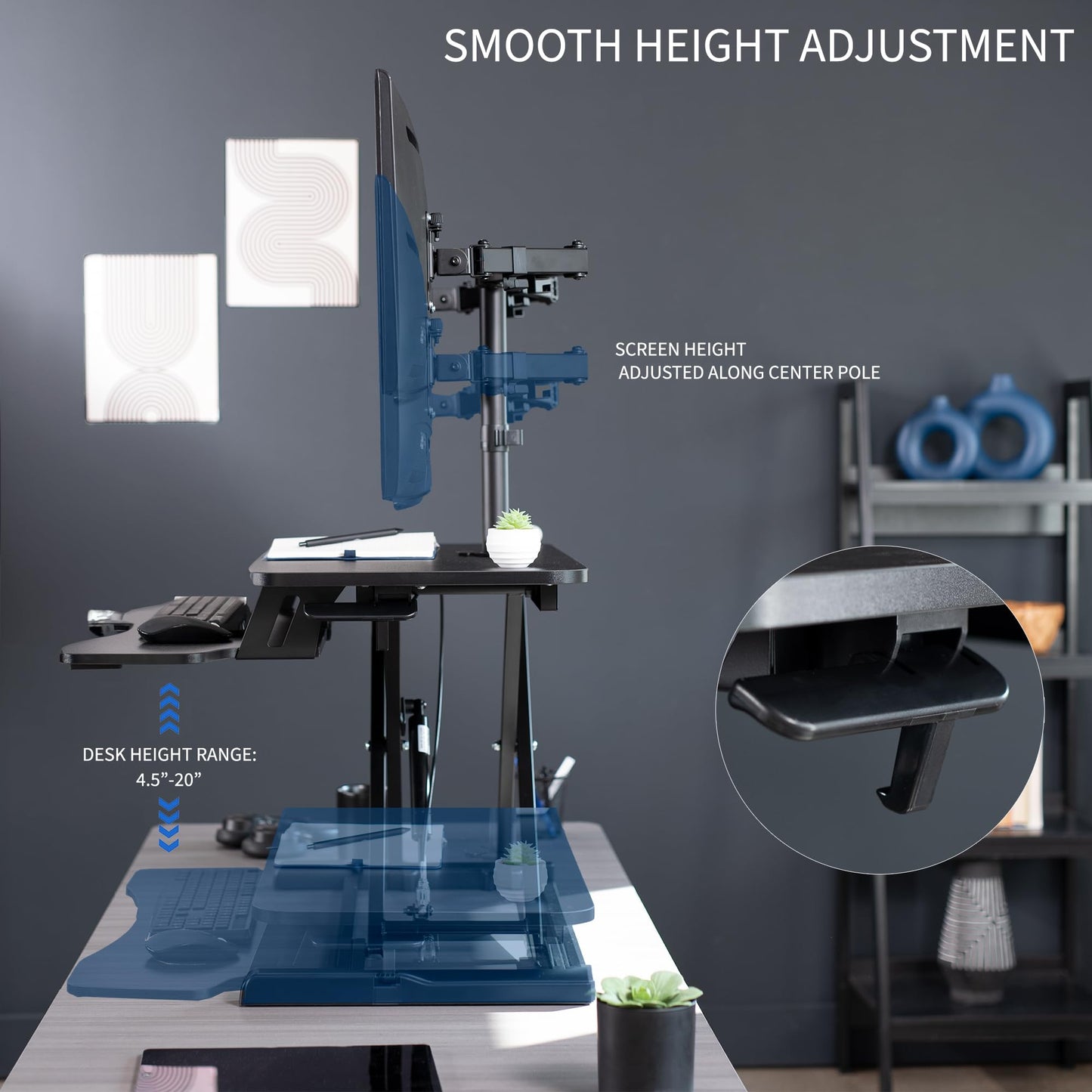 VIVO Height Adjustable 32 inch Standing Desk Converter with Dual 13 to 30 inch Monitor Stand, Sit Stand Monitor Mount and Desk Riser, Black