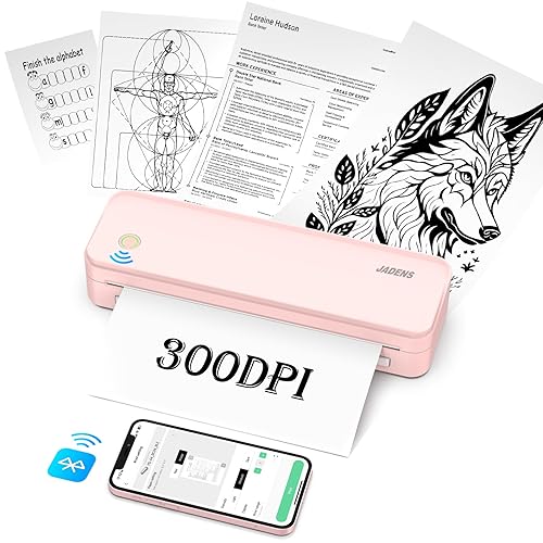 JADENS Portable Printers Wireless fot Travel, 300DPI Support 8.5''×11'' Thermal Paper, Inkless Printer for Laptop, Compatible with iOS, Android