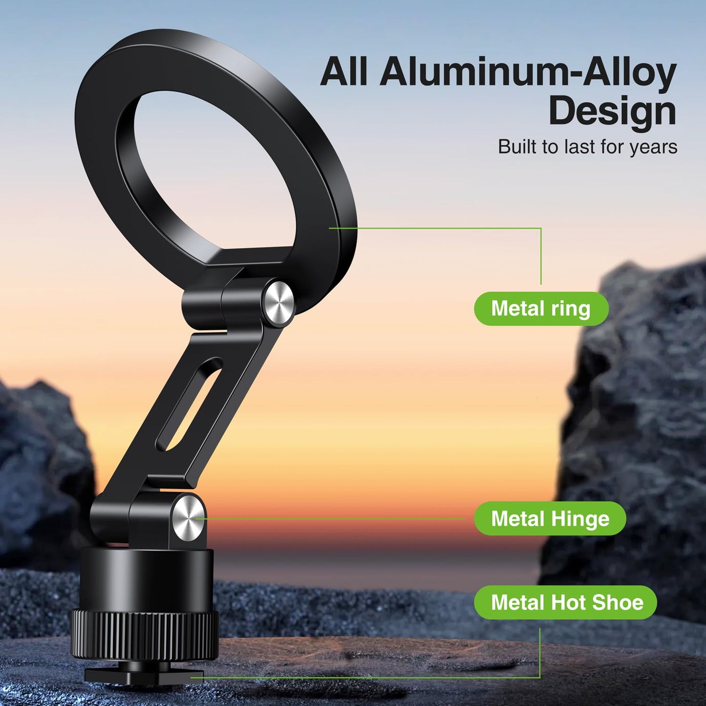 elitehood Magnetic Phone Tripod Mount for Magsafe, Aluminum iPhone Tripod Mount Adapter with 1/4” Screw, Cold Shoe Phone Holder for Camera, Compatible