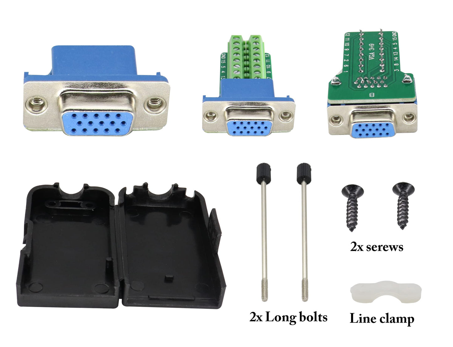 AAOTOKK VGA Bolt Screw Adapte D-SUB DB15 VGA Female Port to 15 Pin/Way Female Terminal Breakout Board Connector DB15 3 Row VGA Terminal Adapter