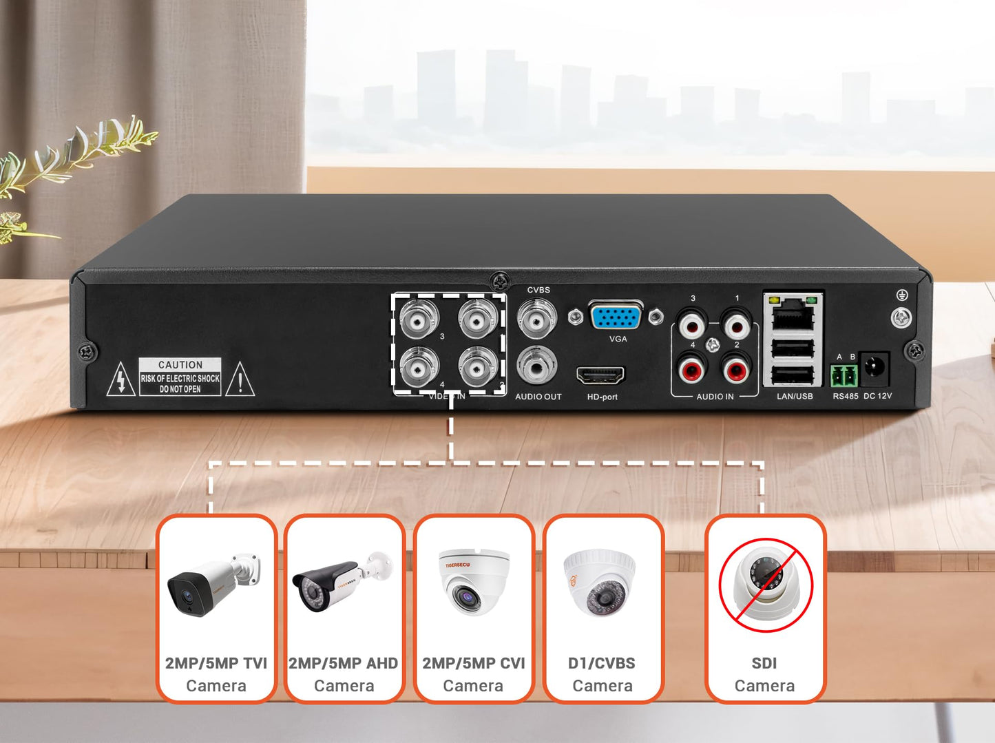 TIGERSECU Super HD 1080P 4 Channel DVR Security Recorder with 1TB Hard Drive, Hybrid 6-in-1 CCTV DVR Recorder Compatible with 2MP and 5MP TVI, AHD