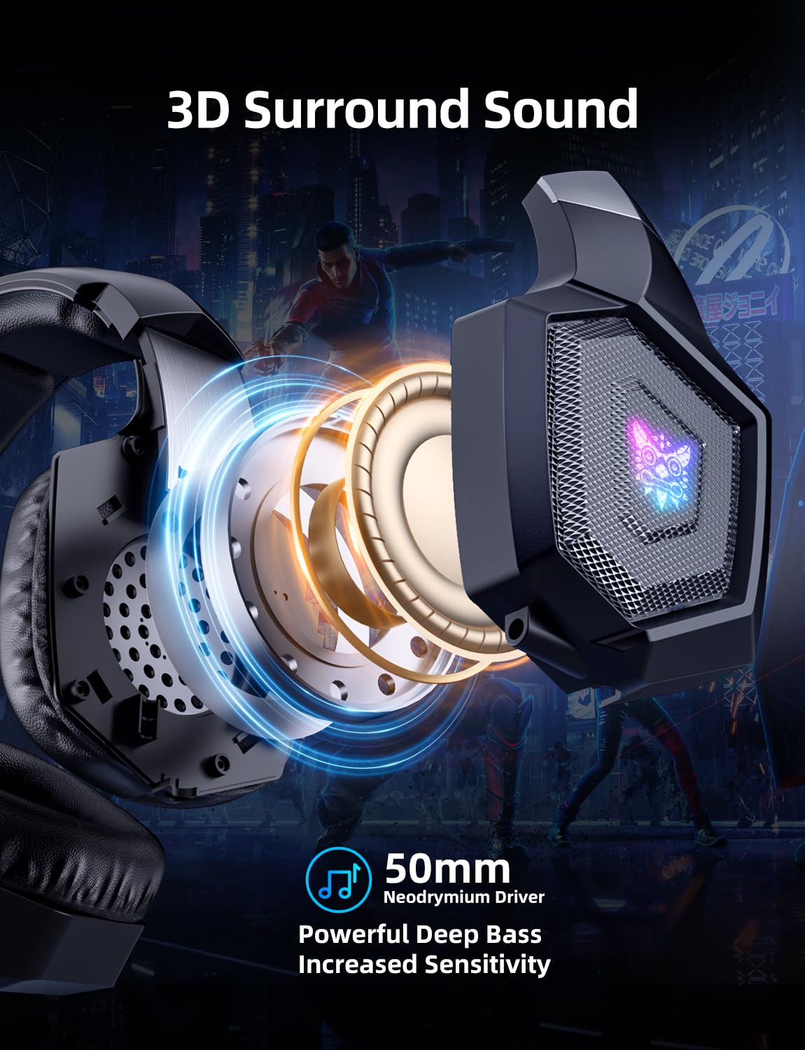 Gaming Headset with Microphone, Gaming Headphones Compatible for PS4 PS5 Xbox PC with RGB Lights, PlayStation Headset with Noise Reduction 7.1