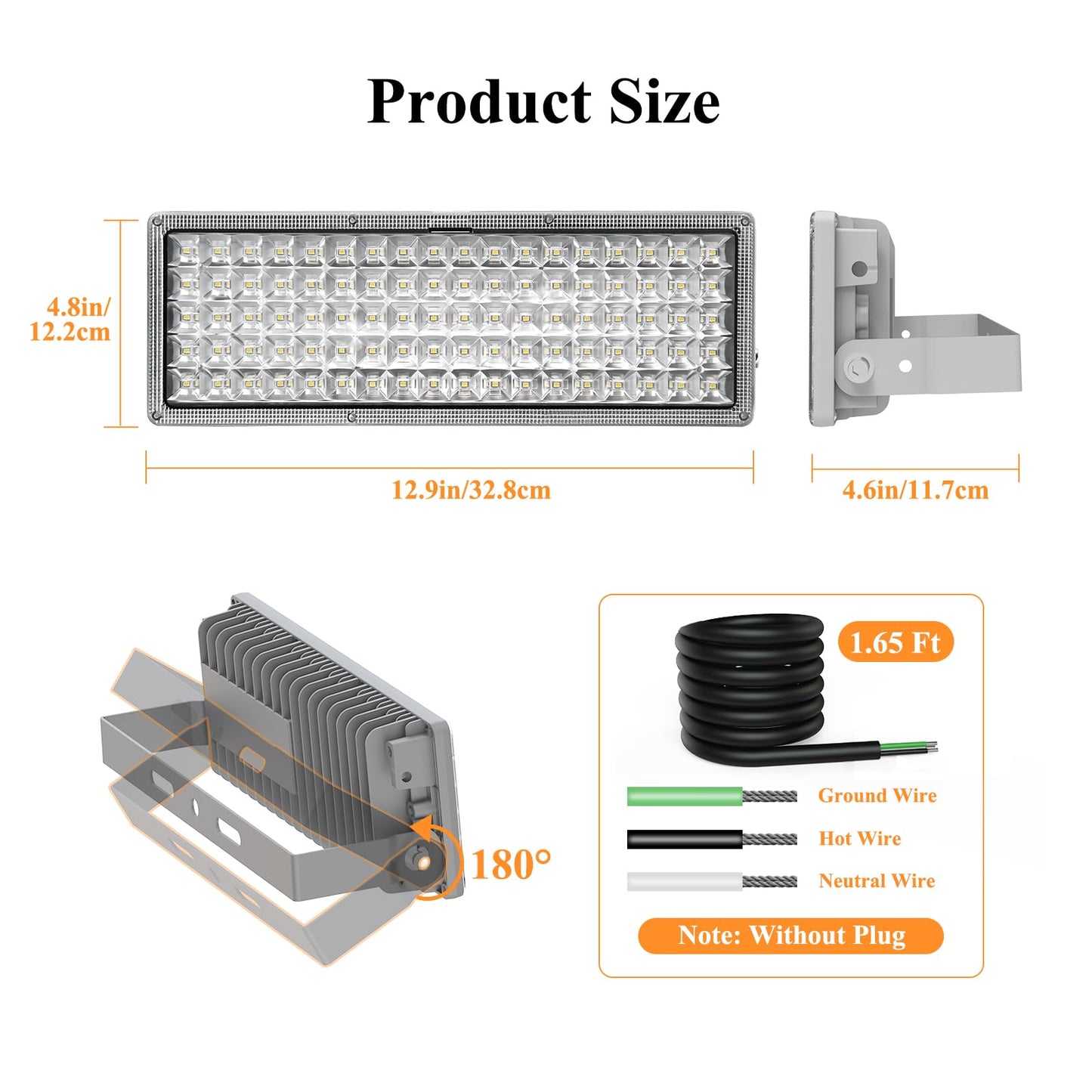 Kekeou 100W LED Flood Lights Outdoor 14000LM Arena Lights 6500K Stadium Lights IP67 Waterproof Exterior Parking Lot Light for Basketball Court Yard