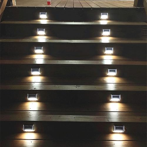 Solar Lights Outdoor Waterproof Deck Light, Solar Stair Lights Outside LED Step Lighting Stainless Steel for Paths Patio Garden Yard, Pack of 6