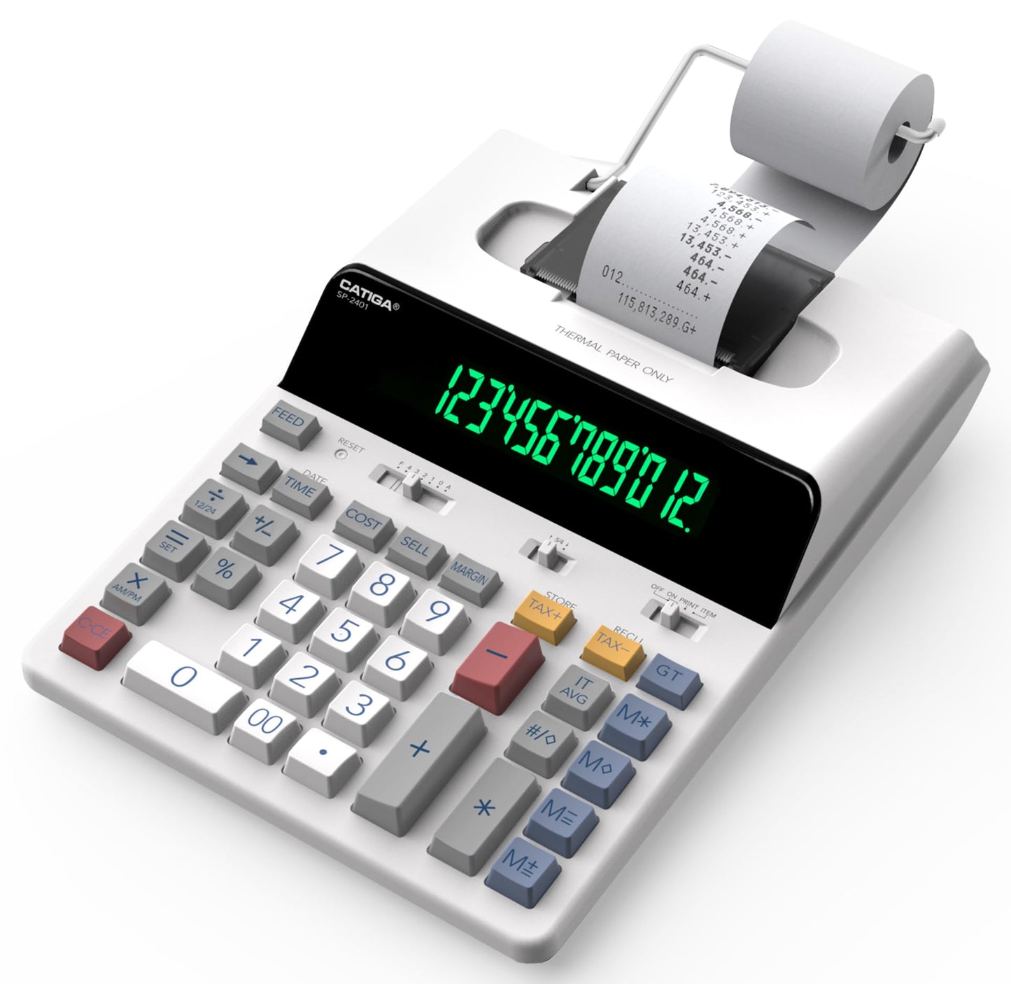 CATIGA 12 Digit Thermal Printing Calculator with Tape Print Out, Ink-Free Adding Machine, 3X Faster Quite at 8.0 LPS, Extra Large Fluorescent Display