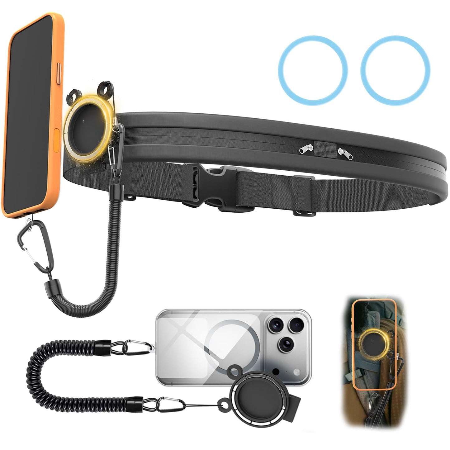 Upgraded N52 Magnetic Phone Holder with Universal Elastic Running Belt for Backpacks/Waist Bag Travel, Hiking, Rock Climbing, and Photography, Fits