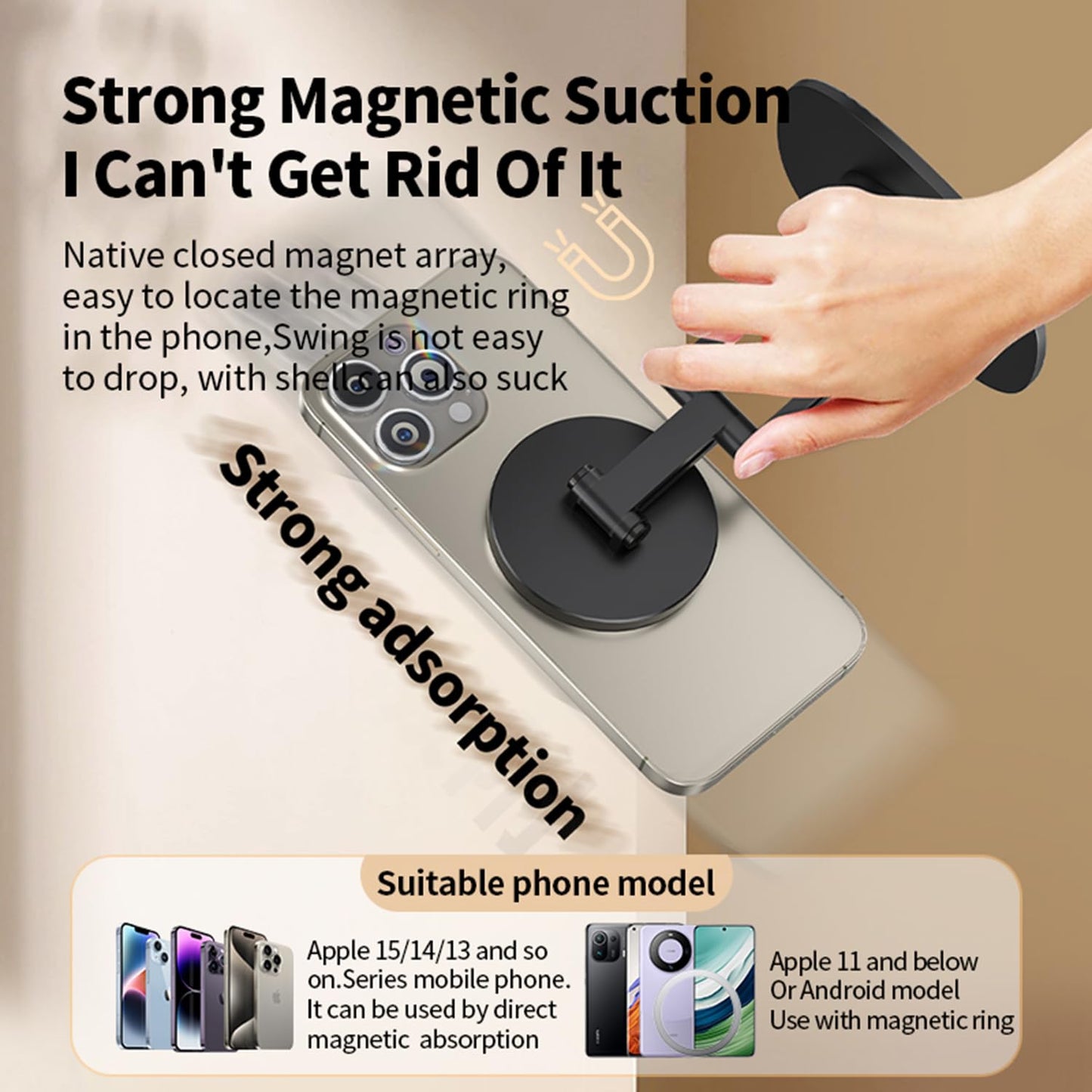 KOBBRAN Magnetic Phone Stand for Desk 360 Rotating Adjustable Foldable Aluminum for MagSafe Cell Phone Stand Holder with Non-Slip Base Desk Stand