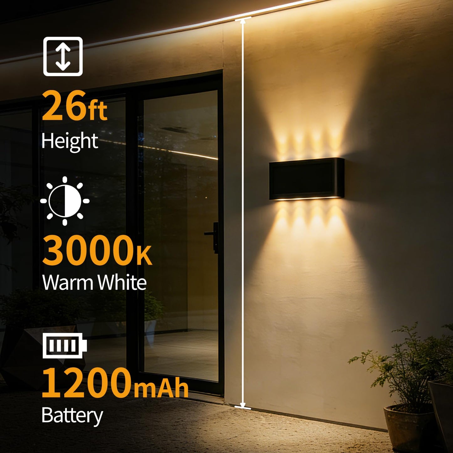Sorapwod Solar Wall Lights Outdoor 2 Pack, Up and Down Solar Wall Sconce, 3000K Warm White Dusk to Dawn, IP65 Waterproof Exterior Mounted Lights, Up