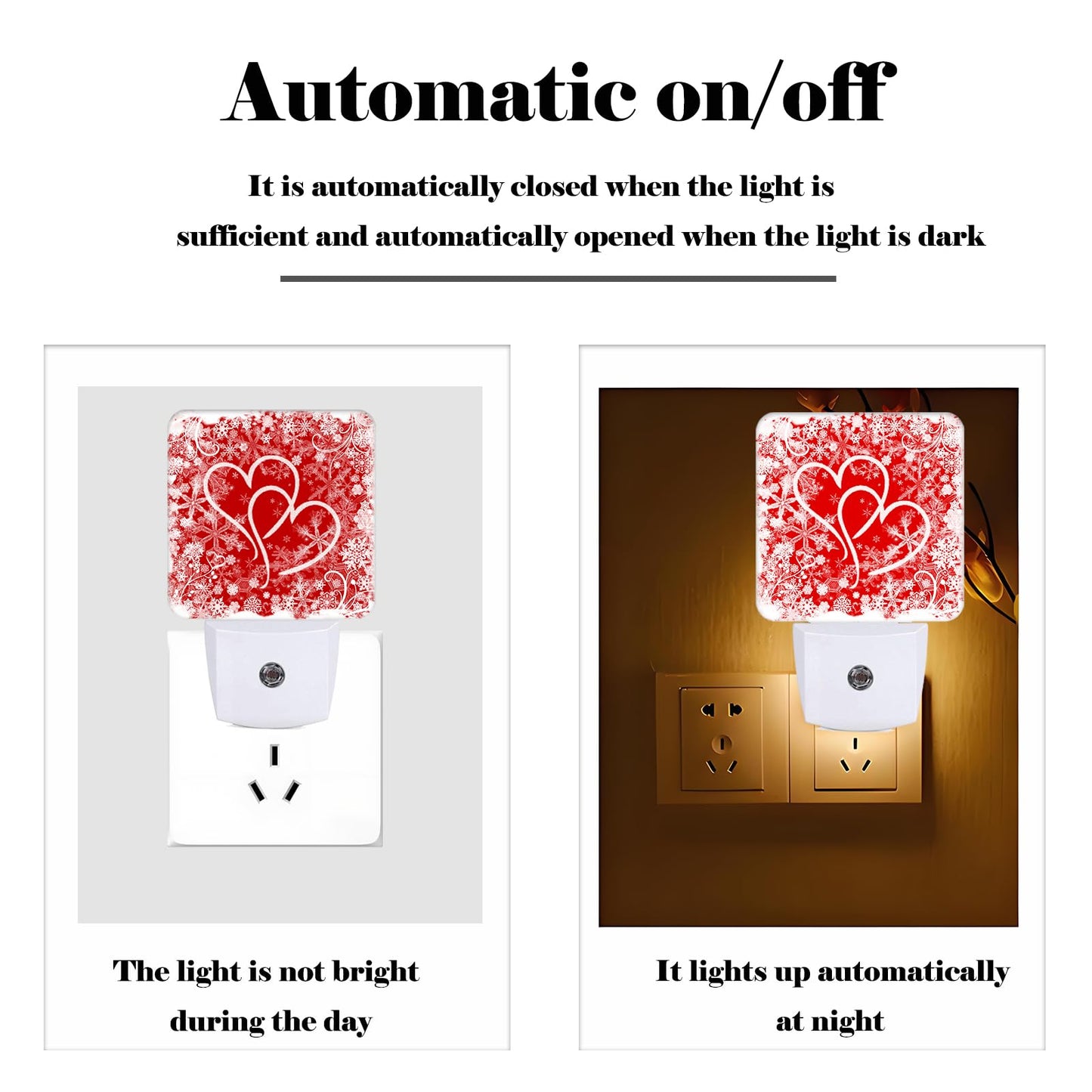 FSHVQKD Red Sweet Hearts Night Light,Plug Into Wall with Dusk to Dawn Light Sensors, Warm Nightlights for Bedroom, Bathroom, Hallway, Kitchen, Gifts