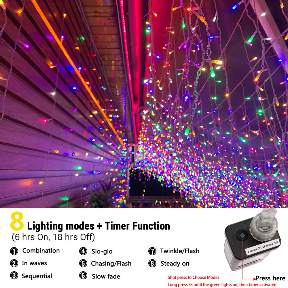 Toodour Christmas Icicle Lights Outdoor, 360 LED 29.5ft 8 Modes Fairy Icicle String Light with 60 Drops, Led Christmas Lights Twinkle for Holiday