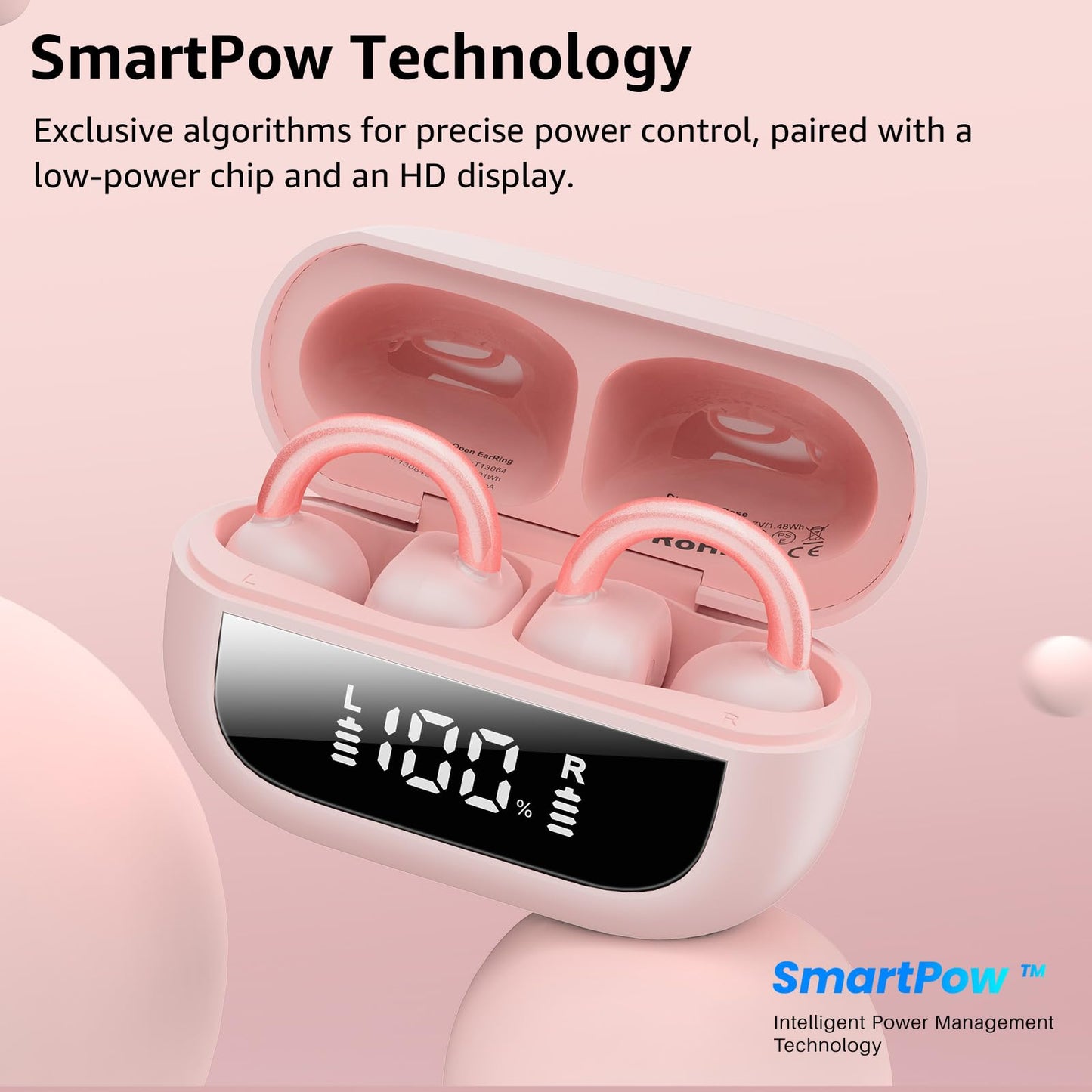 TOZO OpenEarRing True Open Ear Earbuds, Lightweight Comfort Open Ear Clip Wireless Earbuds, 40H Play Bluetooth 5.4 Headphones with Smart Digital