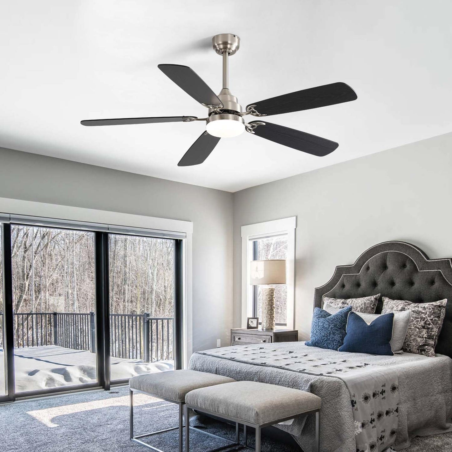 HRVEOCEI 52 Inch Modern Ceiling Fans With Lights for Bedroom, Flush Mount/Low Profile Fan Ceiling with Remote Control, 5 Blades Reversible for Living