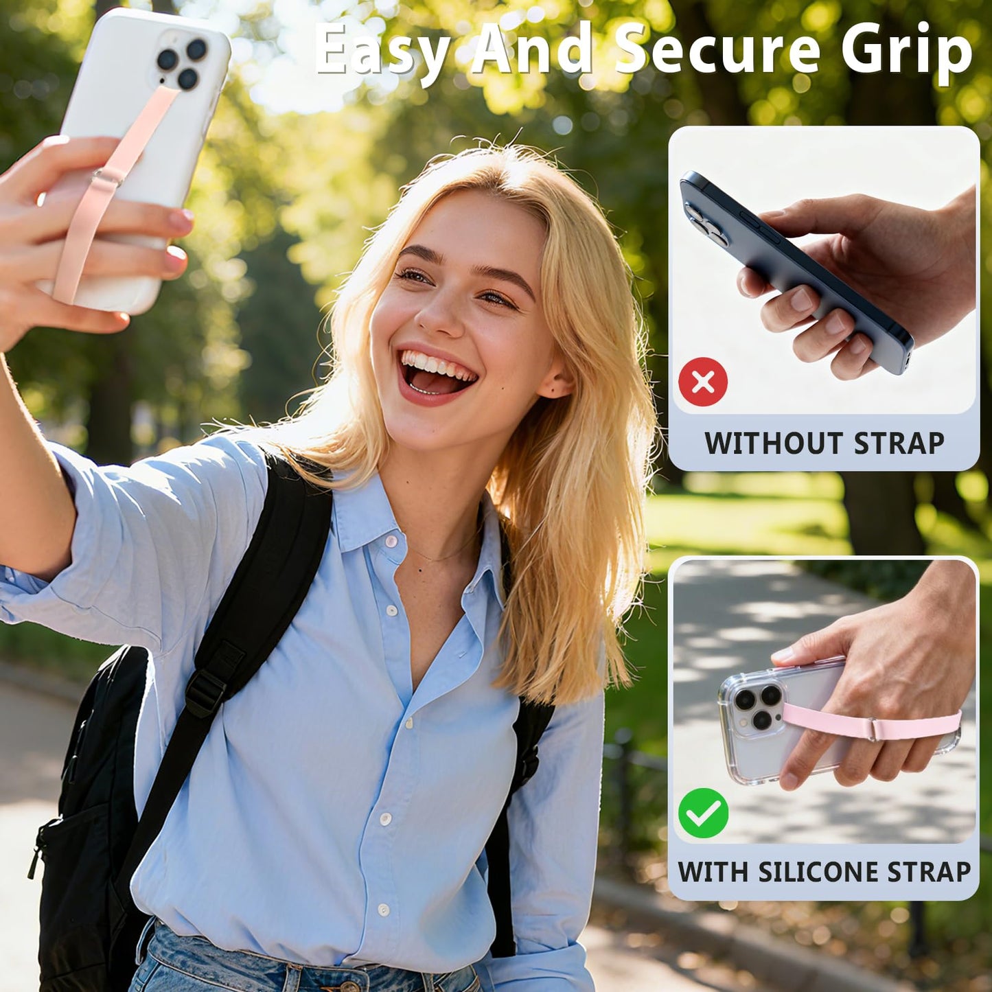 C-Shaped Silicone Clip Finger Phone Grip Strap - Reusable Stretchy Loop Holder for iPhone & Samsung Cases, Black + Pink