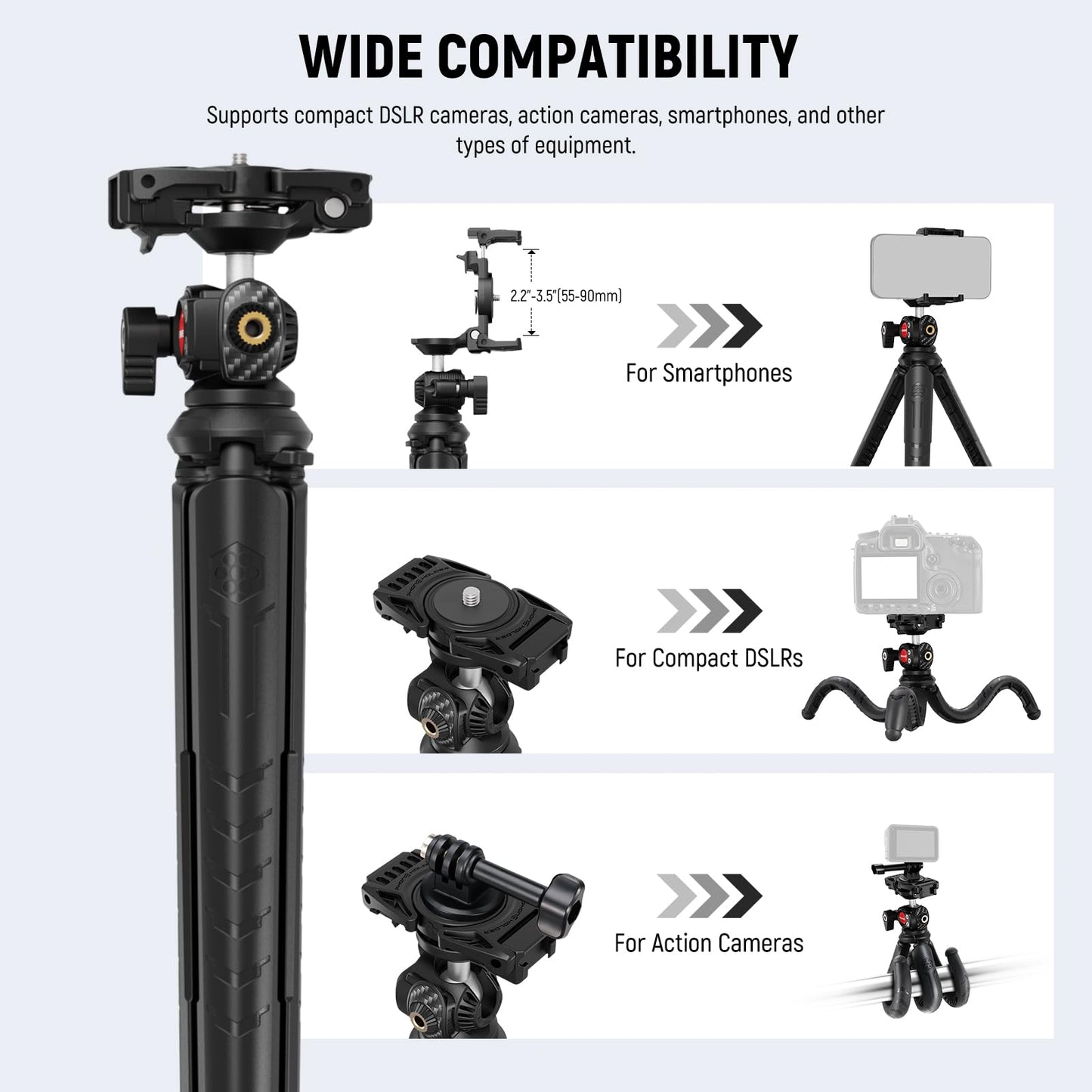 NEEWER Tripod for iPhone with Remote, Mini Flexible Phone Tripod Stand Vlog Selfie Stick with Phone Holder & Action Camera Adapter Compatible