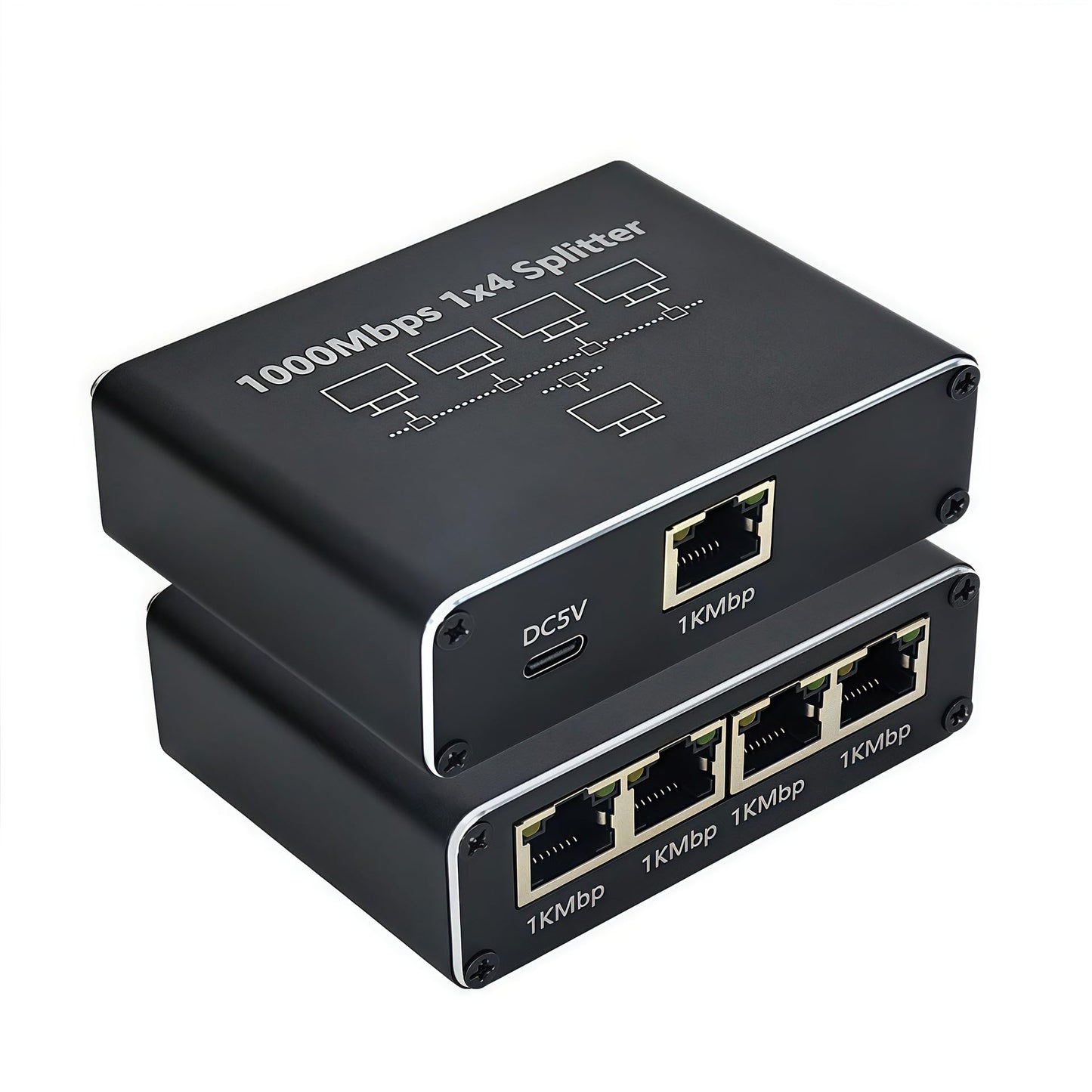 Gigabit Ethernet Splitter 1 to 4, 1000Mbps Network Cable Splitter RJ45 1 in 4 Out, 4-Port LAN Adapter for Router, PC, Smart TV, Camera, Plug and Play