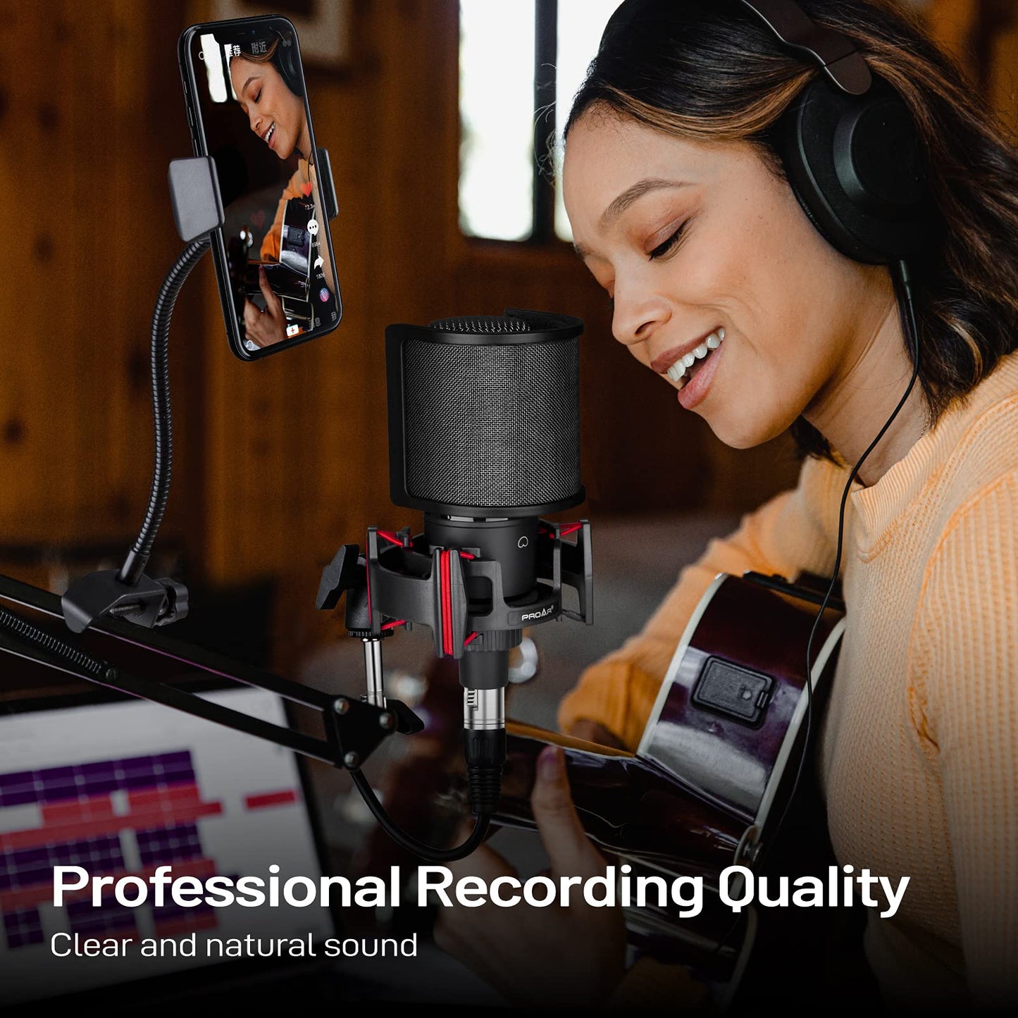 Condenser Microphone XLR,Professional Studio Recording Microphone for Computer PC,Cardioid Podcast Mic Kit with Boom Arm,Gaming Microphone for