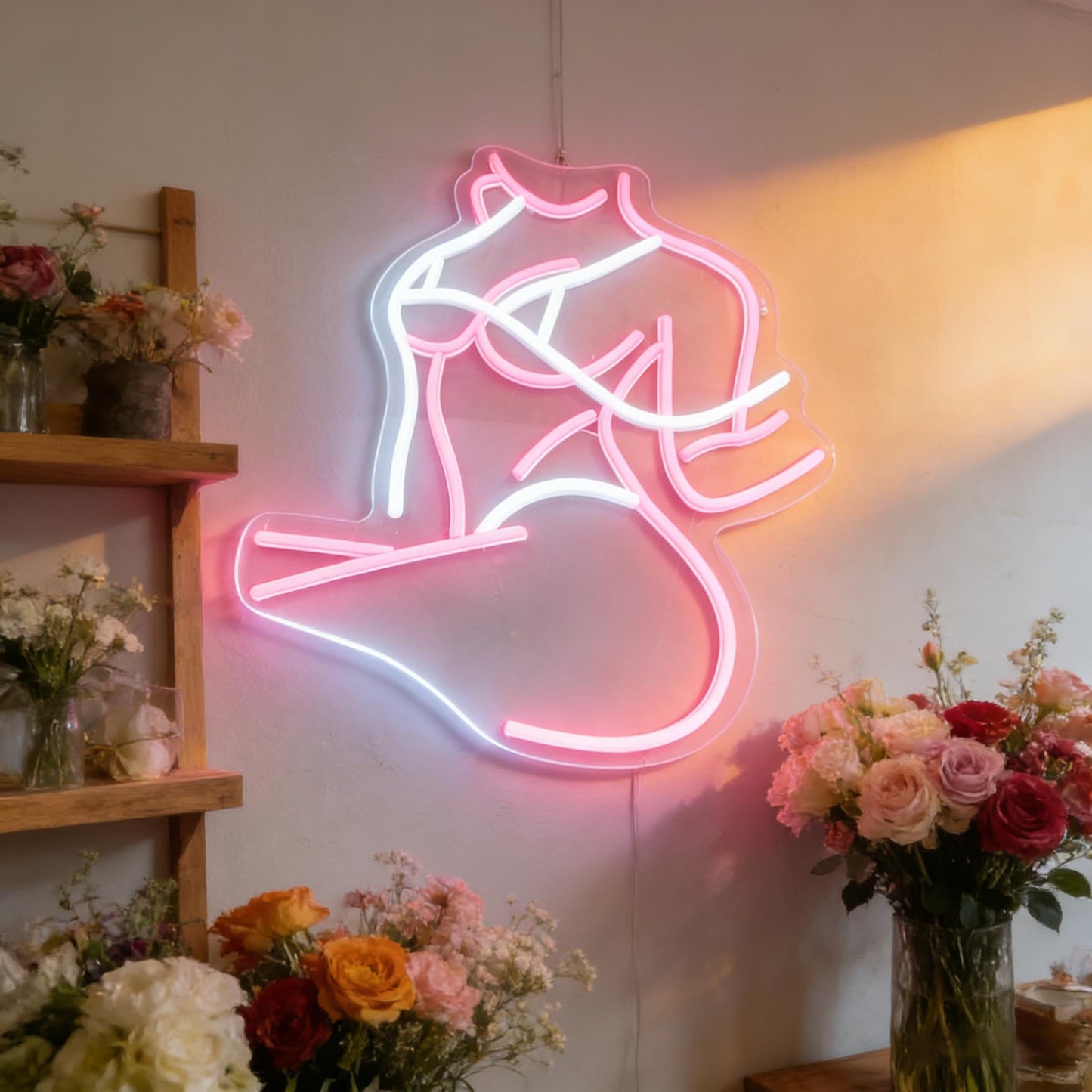 Neonawall Lady Pose Pink Neon Sign - Dimmable LED Wall Art 17.3x14.2 Inches - Party Bar Decoration, Home Backdrop Decoration
