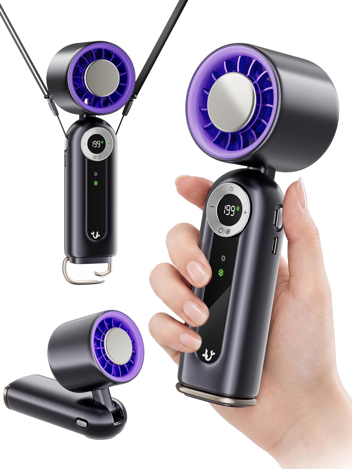Rechargeable Handheld Fan with Cooling Plate, 199 Speeds and LED Display