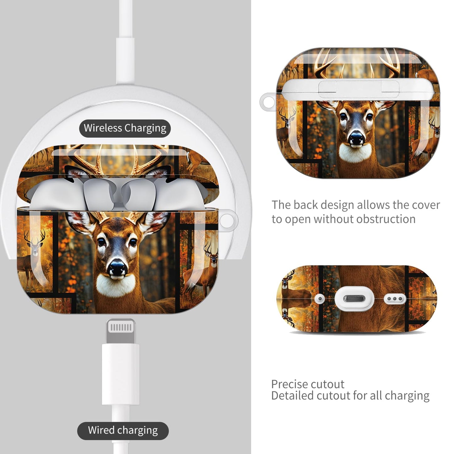 SXboxing Compatible with AirPod Pro 3 Case (2025), Shockproof Dustproof Protective Cover with Cute Golden Keychain for Women & Girls - Deer Forest