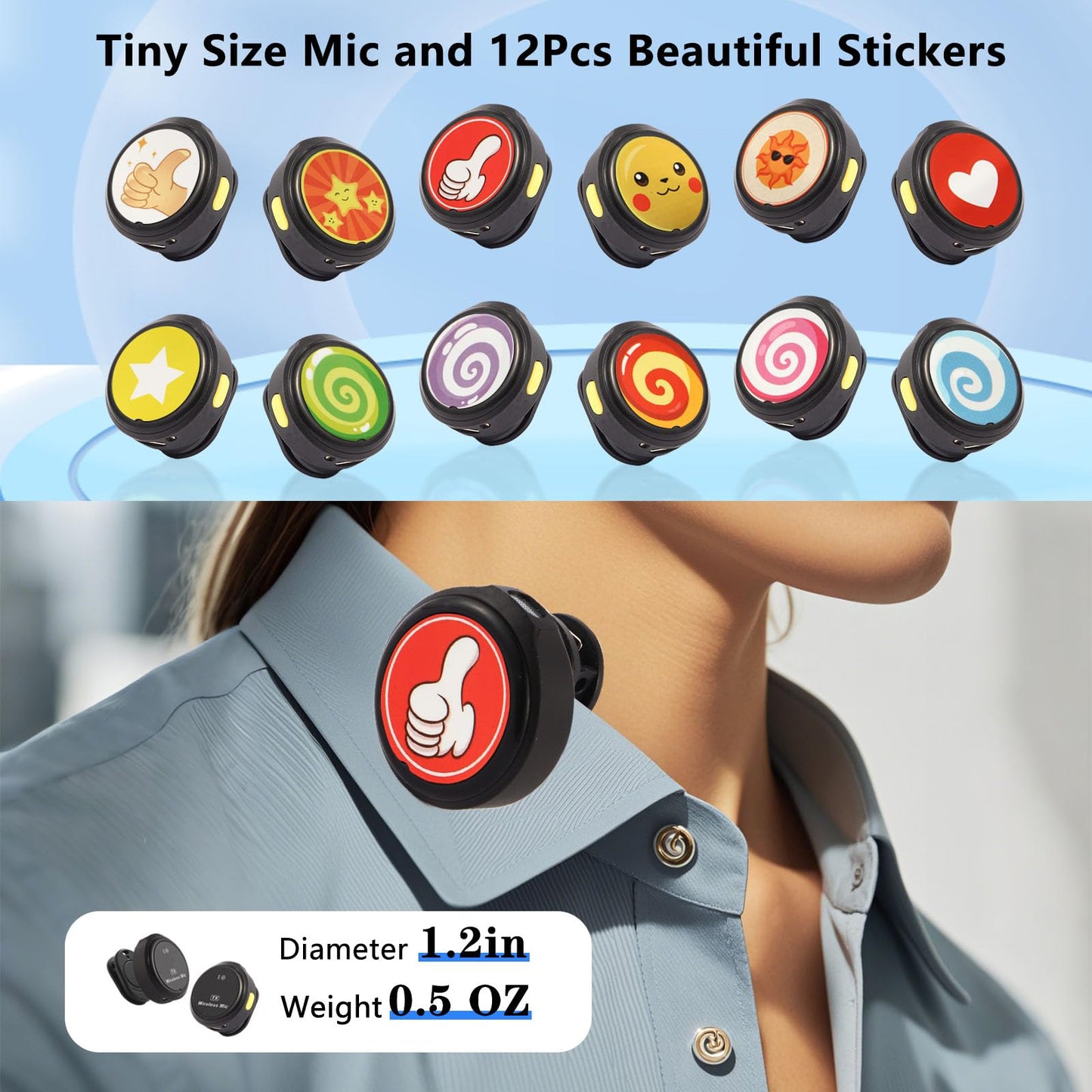 Gift Wireless Personal Lavalier Microphone with?Cultural Stickers?for Lightning iPhone 17/16/15/Android Noise Cancellation Omnidirectional Microphone