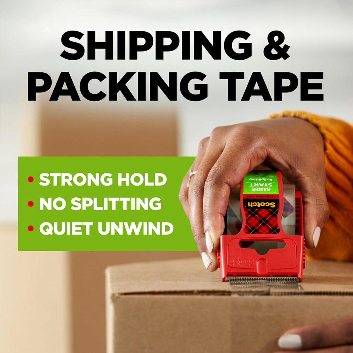 Scotch Sure Start Packing Tape, Clear, Quiet Unwind and Easy Start, Moving Supplies, 1.88 inch x 22.2 Yard, 2 Tape Rolls with Dispensers