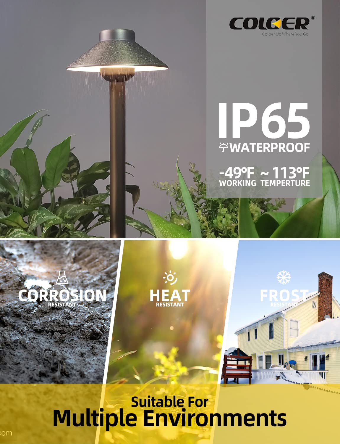 COLOER Brass Low Voltage Pathway Lights Wired 4-Pack with 3W LED G4 Bulb,12V Waterproof China Hat Outdoor Path Lighting for Yard, Patio, Landscape