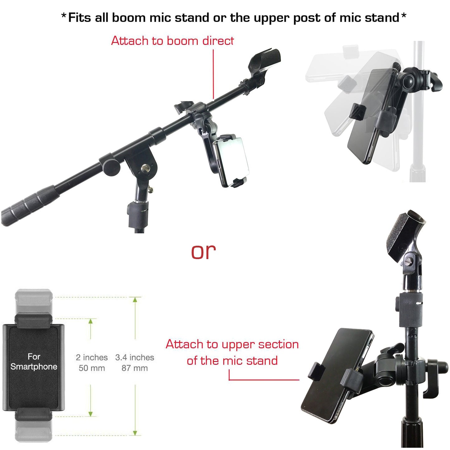 Accessory Basics Music Boom Mic Microphone Stand Smartphone Mount w/360° Swivel Adjust Holder for All Smartphones up to 3.75 inches Wide (Zoom Video