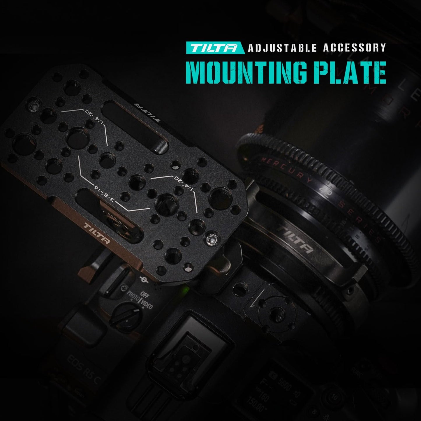 Tilta Aluminum Adjustable Accessory Mounting Plate for DSLR Cameras | Built-in NATO Rail | Rotating Design | 1/4"-20 and 3/8"-16 Threads | Black |