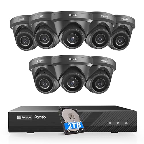 PANOOB 8 Channel Security Camera System PoE, 8X Wired IP Dome Turret PoE Camera for Indoor Outdoor, Remote Playback 24/7 Recording, Human Detection