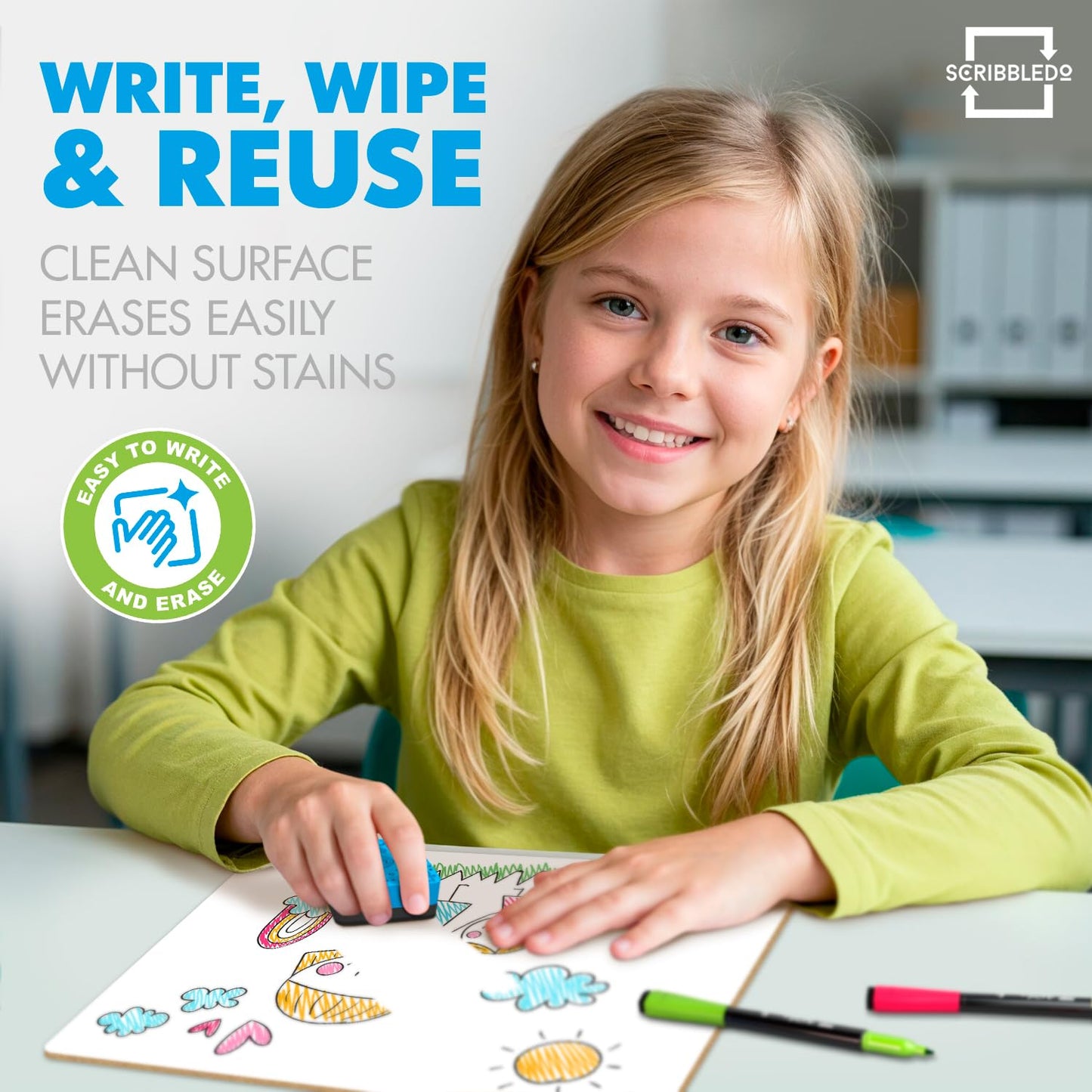 Scribbledo Small Dry Erase Whiteboards for Students, 6 Pack 9 x 12