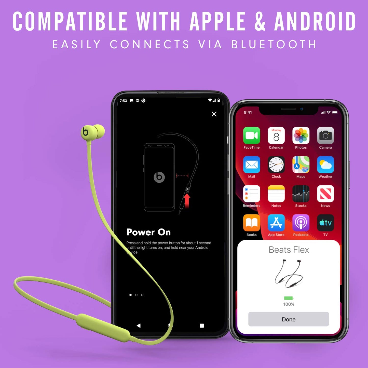 Beats Flex Wireless Earbuds - Apple W1 Headphone Chip, Magnetic Earphones, Class 1 Bluetooth, 12 Hours of Listening Time, Built-in Microphone - Yuzu