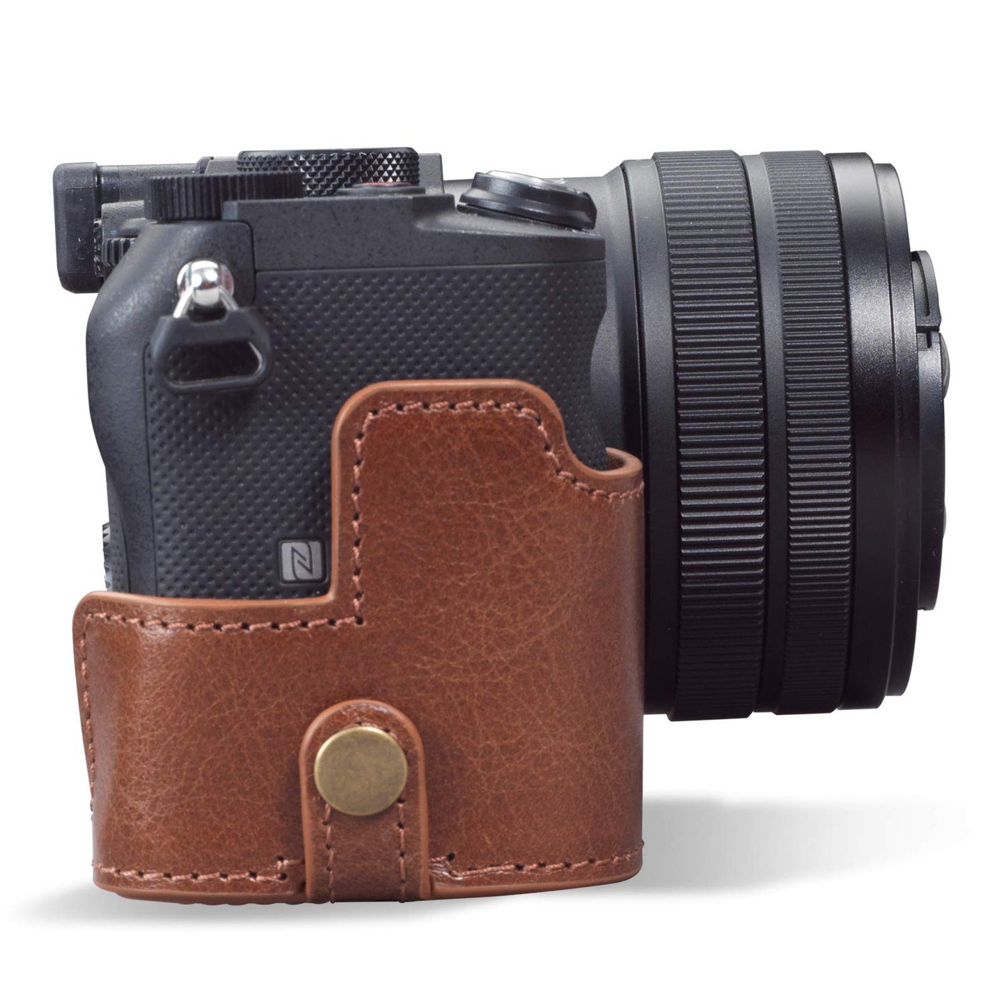 MegaGear MG1955 Ever Ready Genuine Leather Camera Half Case Compatible with Sony Alpha 7C - Brown