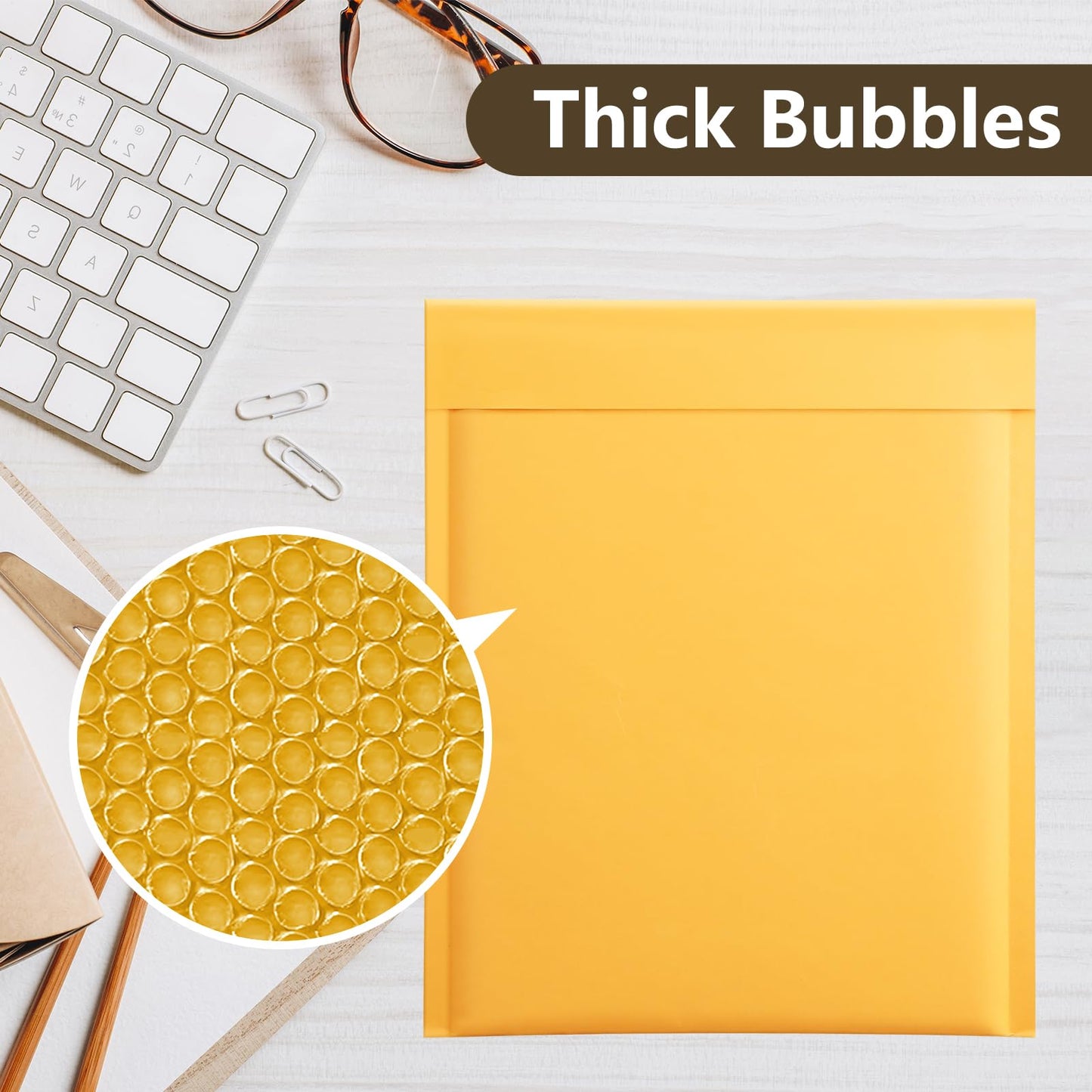 UCGOU Kraft Bubble Mailers 10.5x16 Inch 25 Pack Usable Size 10.5x15 Yellow Padded Envelopes #5 Large Mailing Packages Self Sealing Tear Resistant