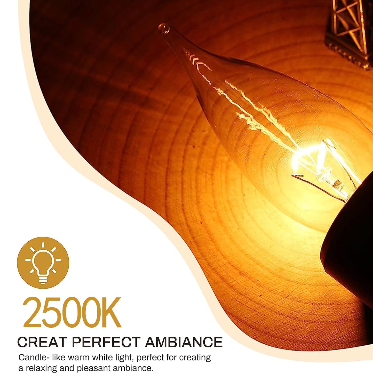 Tiqian 12-Pack Clear B10 CTC E12 Base Decorative Candle Light Bulbs, 60W, 480 Lumens, 2700K Warm White, Dimmable Incandescent Bulbs for Chandeliers