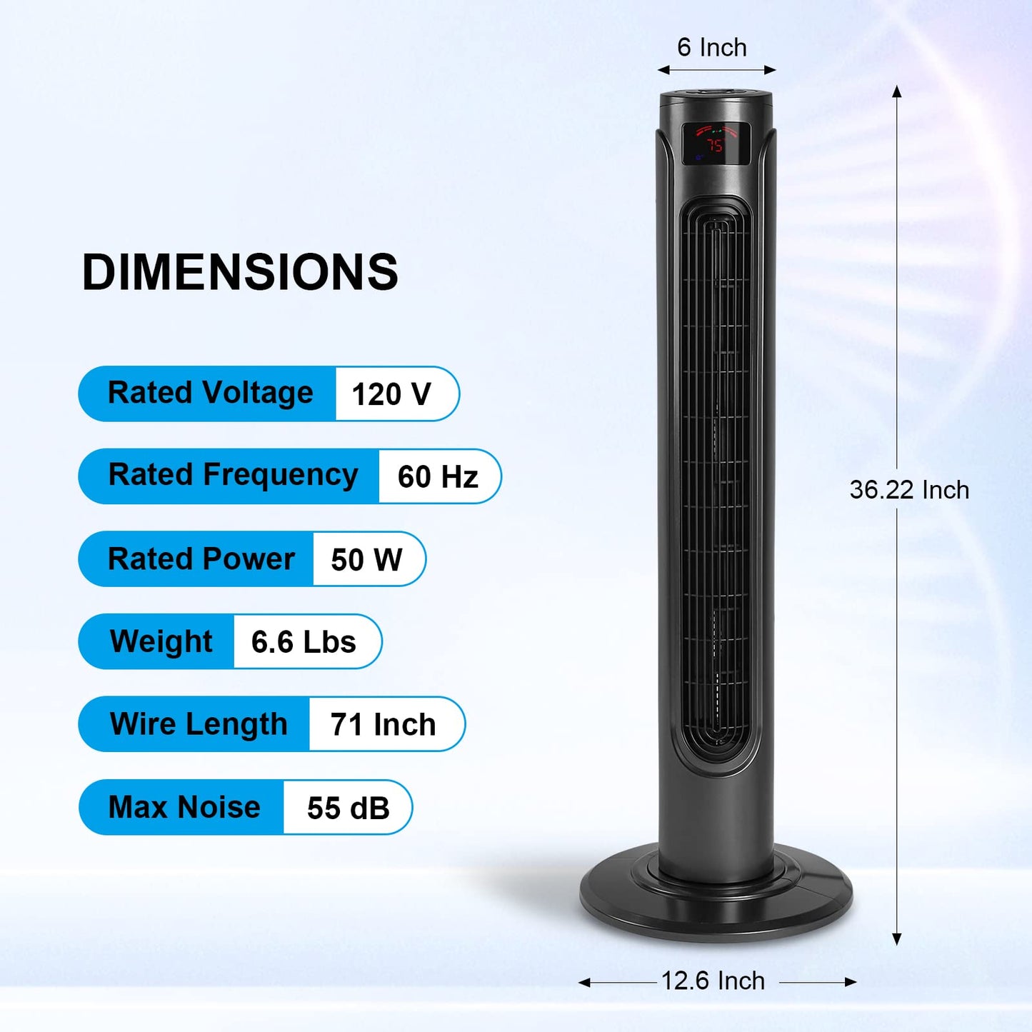 Simple Deluxe 36-Inch Oscillating Tower Fan for Bedroom with Remote Control LED display and 3 Speeds, 3 Modes, 15H Timer, Quiet Fan for Indoor Home
