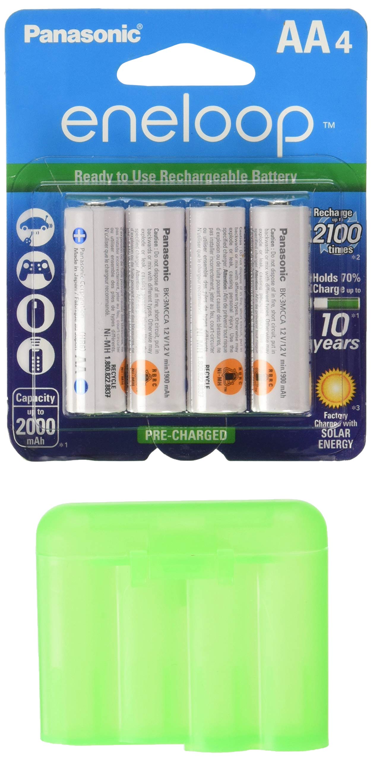 Eneloop QS-RXXW-NU9Y Version 4th Generation AA NiMH Pre-Charged 2100 Times Rechargeable Battery with Holder Pack of 4