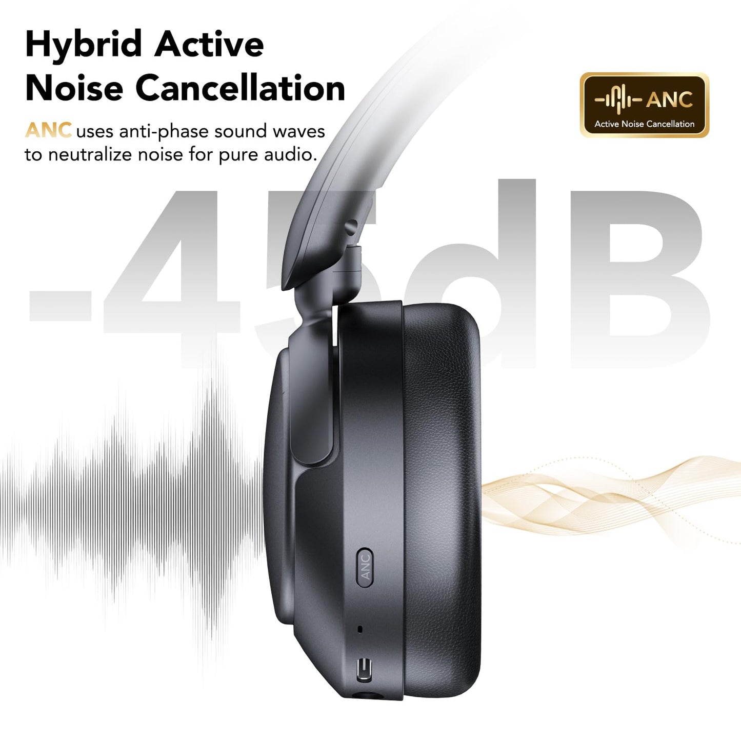 TIMU Hybrid Active Noise Cancelling Bluetooth Headphones, Wireless Over Ear Headphones with Bluetooth 5.4, 80H Playtime, Stereo Sound, 6 ENC Clear