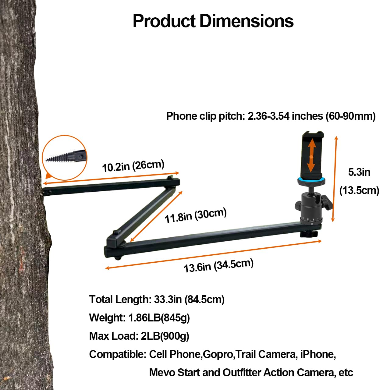 Tree Stand Phone Mount for Hunting,Camera Arm for Hunting,Treestand Phone Holder for Self Filming Hunts, Compatible Gopro,Trail Camera, iPhone, Mevo
