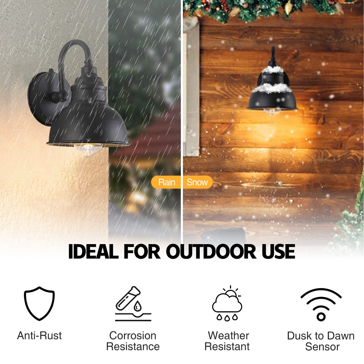 Naurham Barn Light Gooseneck Light- Dusk to Dawn Farmhouse Outdoor Lighting, 1-Light Outdoor Gooseneck Lighting with Sensor Farmhouse Wall Sconce