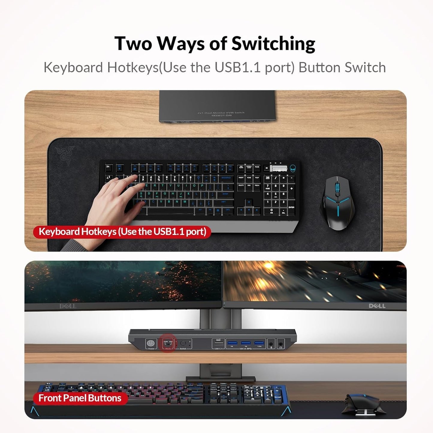 AV Access KVM Switch 2 Monitors 2 Computers, 4 USB, EDID, Fast Hotkey Switch, 4K@60Hz HDMI Dual Monitor Display 1 or 2 PCs Simultaneously,2 Desktops