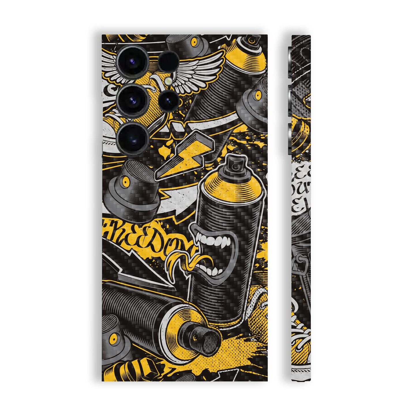 MightySkins Carbon Fiber Skin Compatible with Samsung Galaxy S23 Ultra Full Wrap - Yellow Hip Hop | Protective, Durable Textured Carbon Fiber Finish…