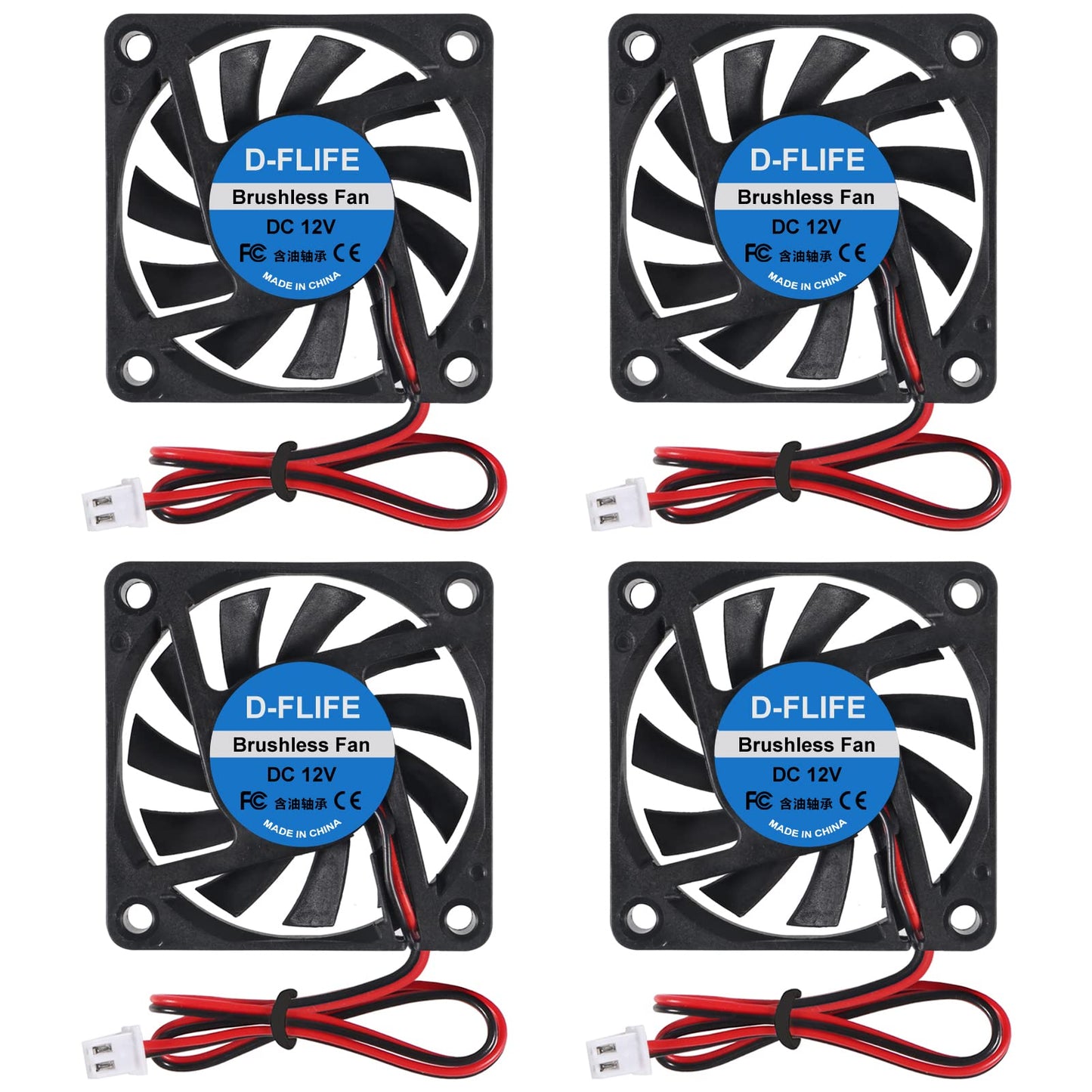 D-FLIFE 4pcs 60mm x 60mm x 10mm 6010 12V Brushless DC Cooling Fan 2pin for DIY 3D Printer Extruder Humidifier (12V)